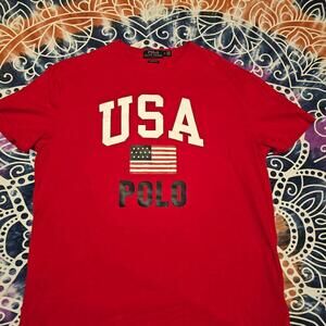 Polo Ralph Lauren Men's Red White and Blue USA T-shirt